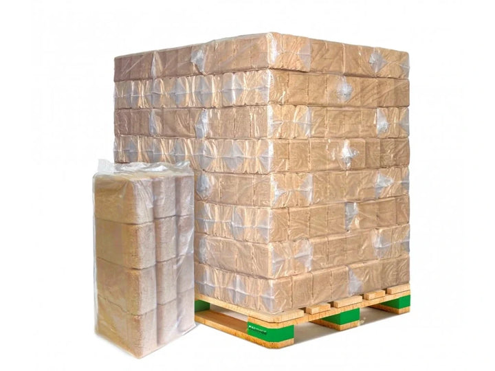 Briquetas de madera dura RUF – embalaje de aluminio / palé de 960 kg (96 sacos × 10 kg)