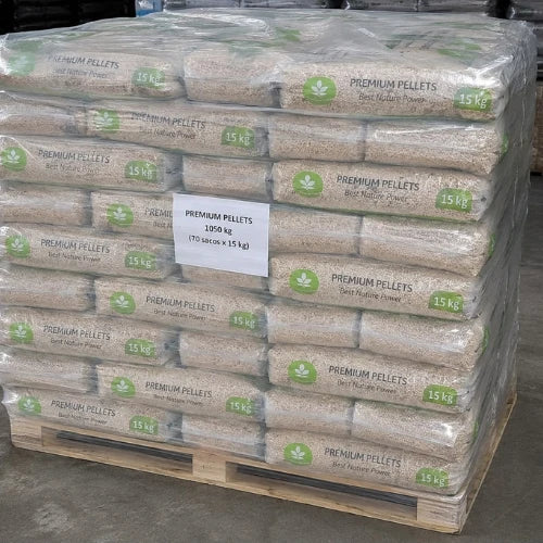 PREMIUM PELLETS – Pellets de madera de abeto ENplus® A1 – 1.050 kg / 70 sacos de 15 kg
