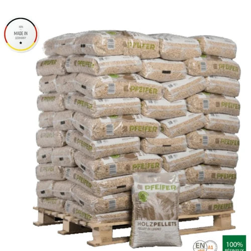 Pellets de madera PFEIFER A1 6 mm 15 kg / Palé 1050 kg (70 unidades x 15 kg)