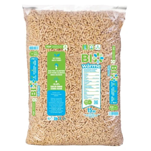 Palette Bio Wärme – pellets de madera, 66 sacos de 15 kg cada uno (990 kg)
